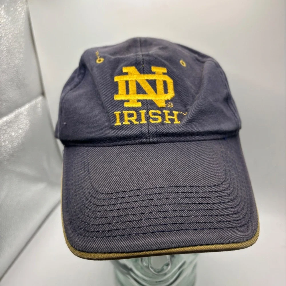 Vtg Notre Dame Fighting Irish Hat Navy Blue Gold Adjustable Strapback NCAA Cap